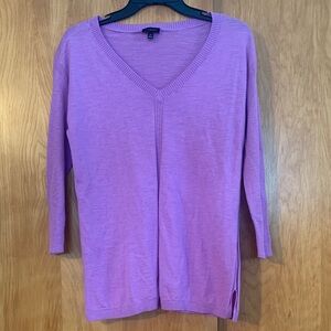 Talbots Lavender 100% Cotton V neck Summer Sweater ribbed sleeves sz XS NWOT
